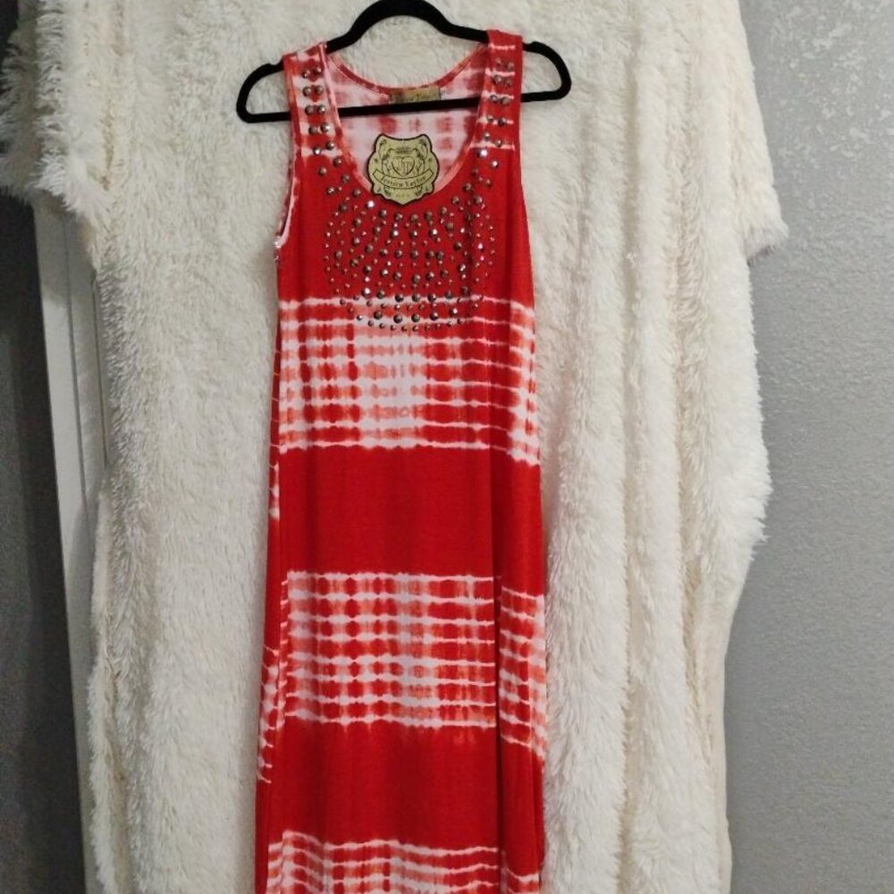 Jessica Taylor Red/White Tie Dye  Maxi Beach Size XL NWT